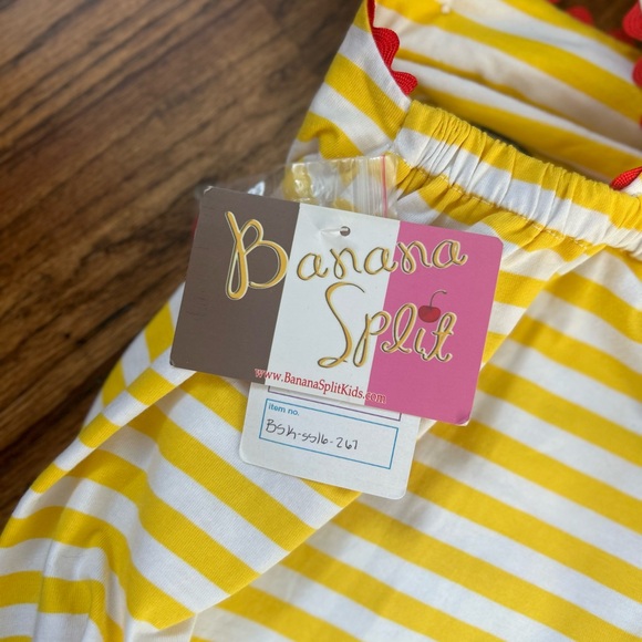 Banana Split Mickey Bubble Romper 12M Yellow Stripe Disney Inspired Boutique NWT - Picture 4 of 6